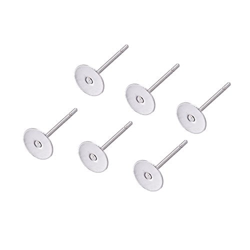 500pcs 304 Stainless Steel Flat Earring Posts Round Pad Pegs Stud Findings 12mm 